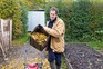 Monty collecting and mowing leaves for leaf mould